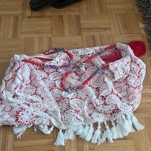 White Crochet Beach Bag with Multicolor Rope Handles